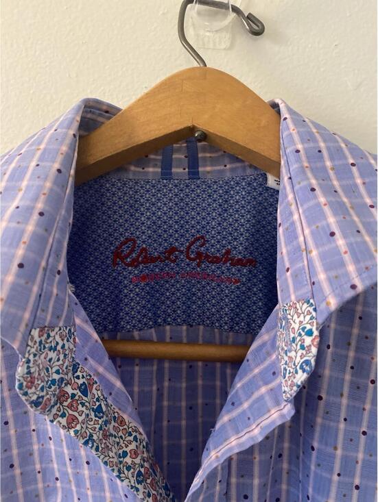 Robert Graham Other - Robert Graham Men's S Blue Purple Check Dots & Floral Trim LS Shirt Button Up